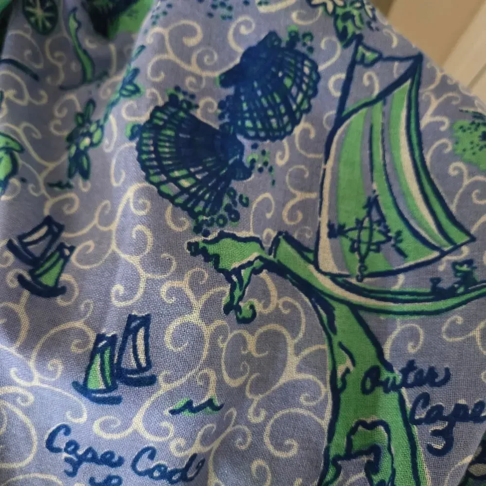 Lilly Pulitzer Retired Murfee Scarf Nantucket Islands Blue Print Silk‎ Cashmere